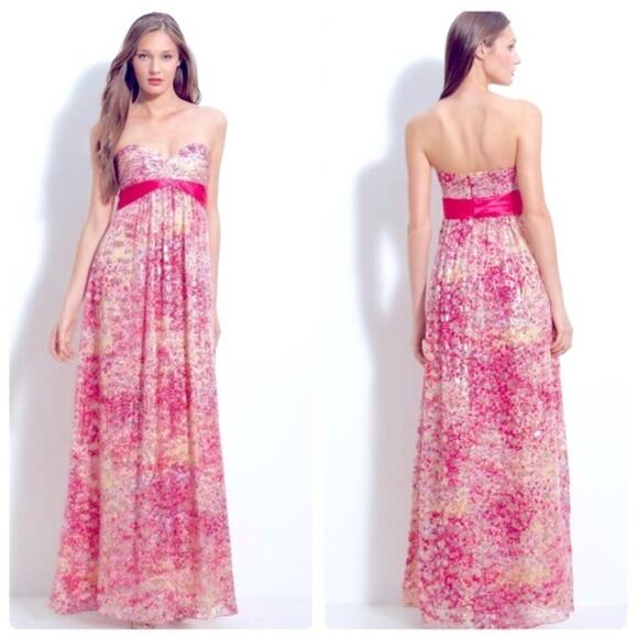 BCBGMaxAzria Kai Strapless Maxi Dress Size 10 Pink Metallic Floral Formal Prom - Picture 7 of 12